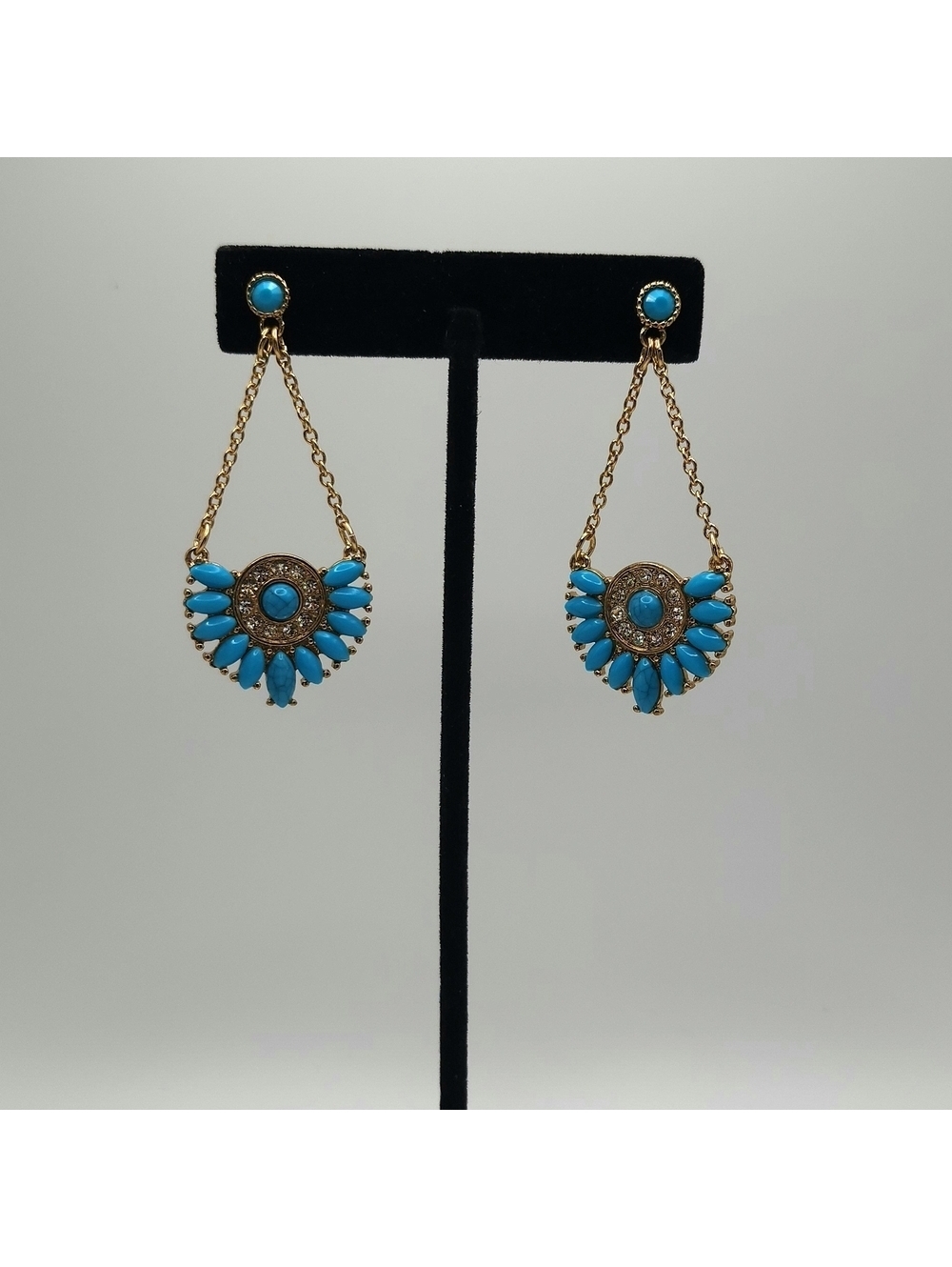 Elegant Gold and Blue Dangle Earrings